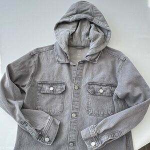 Gap Kids Grey Wash Denim Hooded Jacket  XXL 14-16  Cotton Button Style 871347